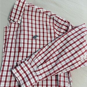 Red and White Plaid Button-Up Shirt